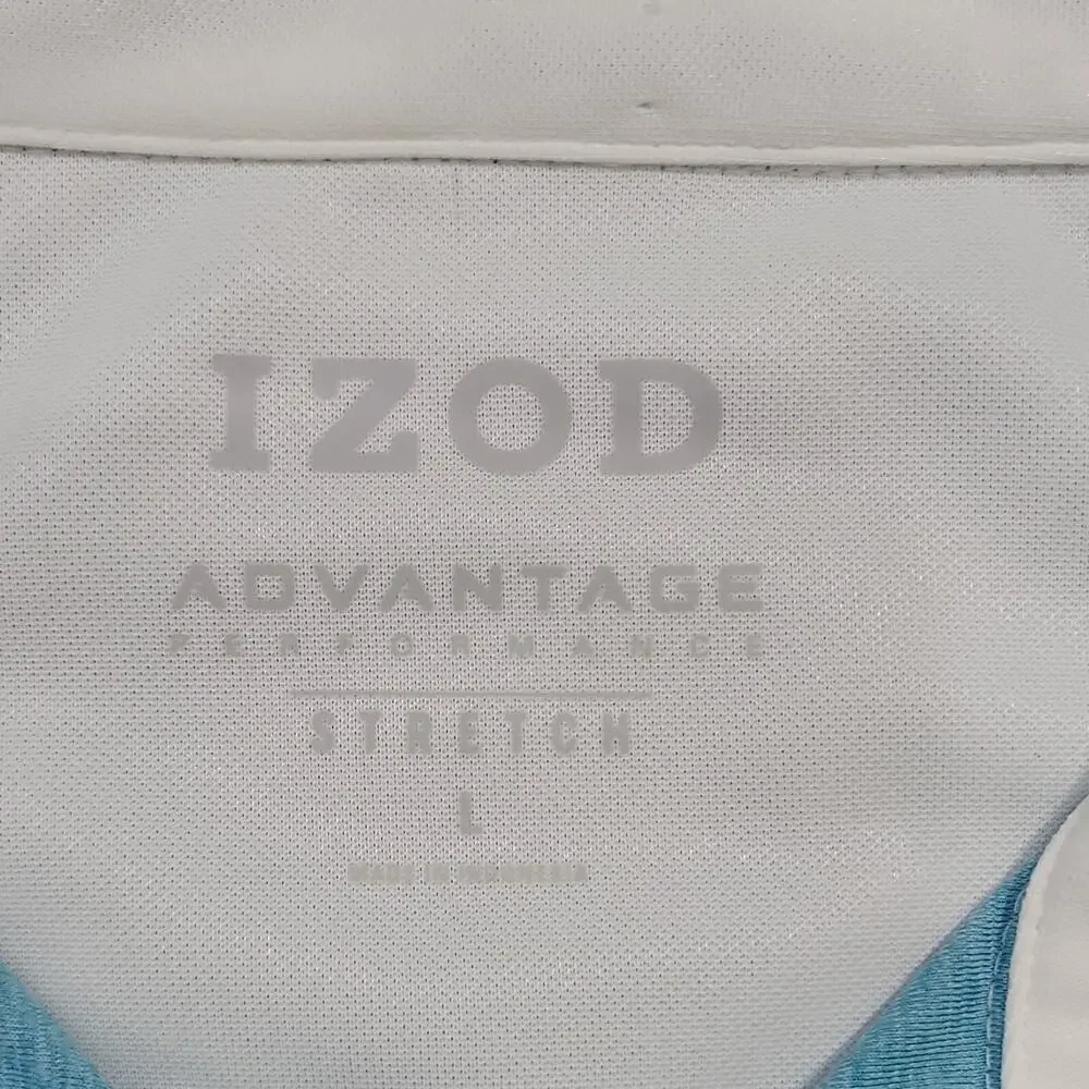 Izod Polo Shirt Men's Large Blue White Color Block 2 Buttons Short Sleeve